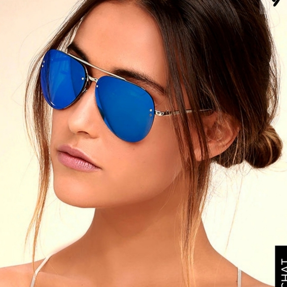 Lulus Accessories - NWT LuLu's Blue Mirrored Aviator Sunglasses